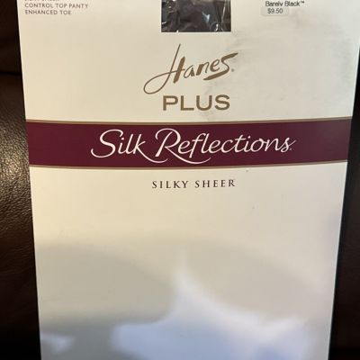 Hanes Plus Silk Reflections Silky Sheer Barely Black Control Top Size Two Plus